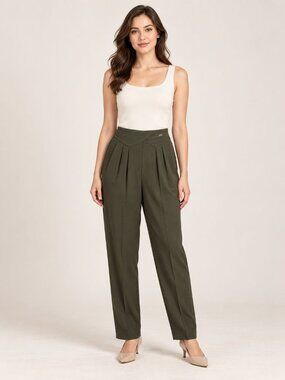 Fascinate Womens Pleated High Waist Trousers Elastic  Waistband Brown Size 1